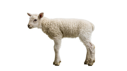 Fluffy white lamb standing, isolated on transparent background © Mia