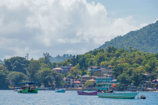 Coastal village and fishing boats on Pulau Weh, Indonesia