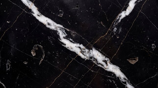 Black Marble with White and Gold Vein Detail