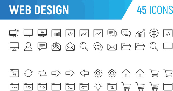 Collection Of Web Design Line Icons On White Background