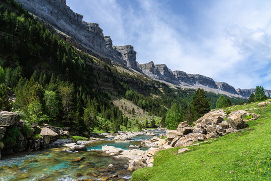 Pyrenees valley and river in Ordesa National Park, Spain