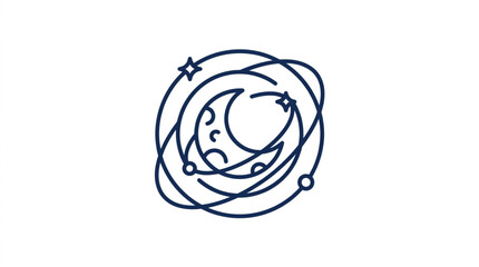 Stylized Crescent Moon with Orbiting Stars and Planets. © Falik