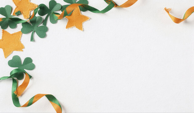 St Patrick's Day Border with Shamrocks, Stars and Ribbons