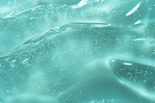 Macro view of teal gel with bubbles and texture