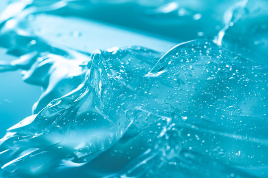 Macro shot of blue gel texture with bubbles