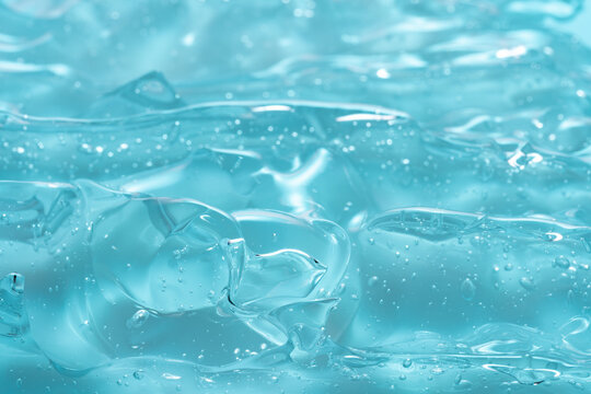 Clear blue gel texture with bubbles in macro view