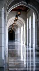 Fototapeta premium Exploring the Corridors of a Historical Arabic Palace at Dusk