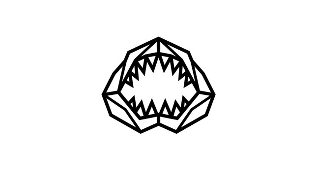 Geometric shark jaws and teeth icon.