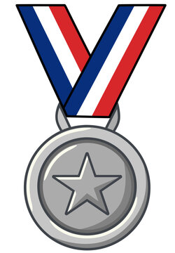 Silver Medal With Red White And Blue Ribbon Second Place Award