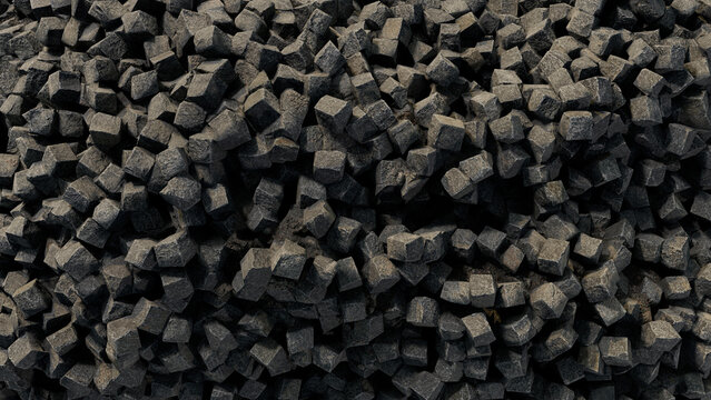Seamless cobblestone texture with stacked granite paving blocks