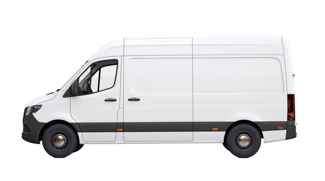 White cargo van with sliding side door, isolated on transparent background