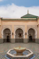 Outdoor Courtyard with an Octagonal Fountain at the Mausoleum of Moulay Ismail, Meknes, Morocco © GuillaumeAngleraud