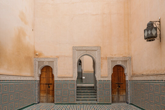 Antechamber with Two Wooden Doors at the Mausoleum of Moulay Ismail, Meknes, Morocco