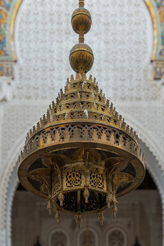 Close-up Detail of the Brass Chandelier at the Mausoleum of Moulay Ismail, Meknes, Morocco