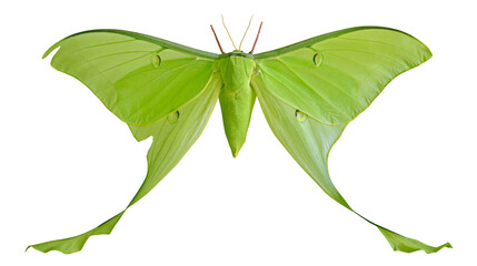 Large green luna moth with long tails, isolated on transparent background © Emilia