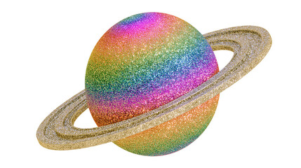 Sparkling rainbow planet with golden glitter rings, isolated on transparent background © Emilia