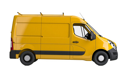 Bright yellow cargo van with roof rack, isolated on transparent background © Emilia