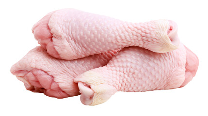 Raw chicken drumsticks with textured skin, isolated on transparent background © Emilia