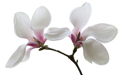Delicate white magnolia flowers with pink accents, isolated on transparent background © Emilia