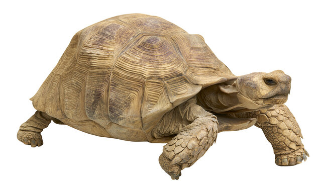 Large tortoise with textured shell, isolated on transparent background