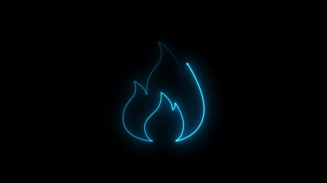 Neon blue fire flame glowing animation on black background, for digital