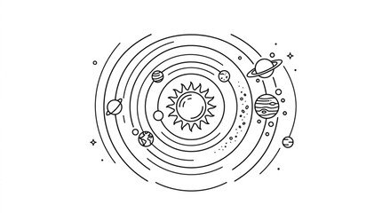 Stylized Solar System with Planets Orbiting the Sun. © andi