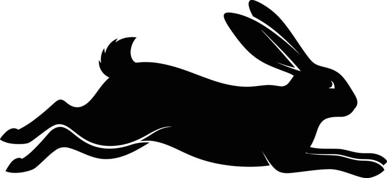 Silhouette illustration of a hare running fast with silhouette wildlife isolated movement cottontail