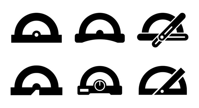 Protractor vector icon set, angle measurement tools, geometric education symbols