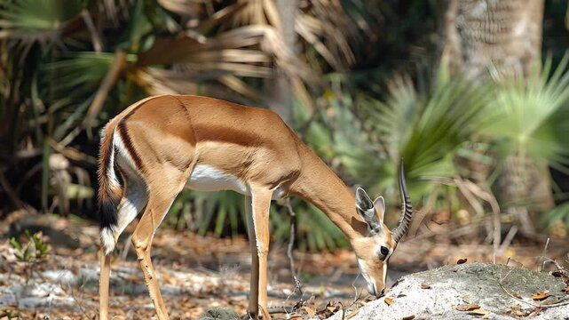 Impala Standing and Grazing in Sunlit Savannah
