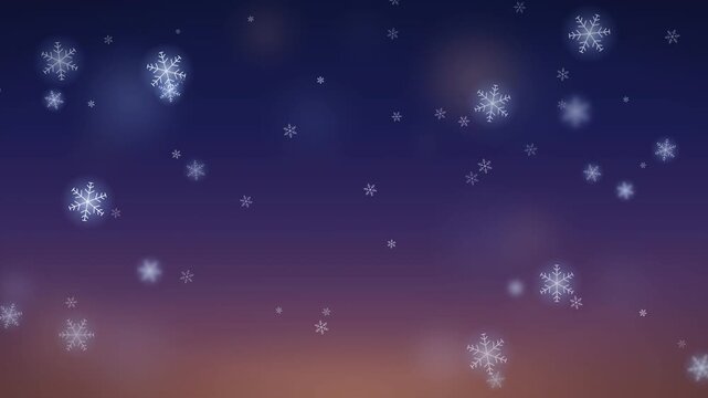 Glowing Snowflakes Falling in Evening Holiday Background with Copy Space
