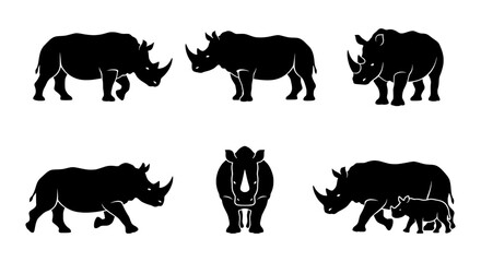 Rhino Silhouettes Collection: African Wildlife Vector Icons, Safari Animal Graphics © MRHASAN