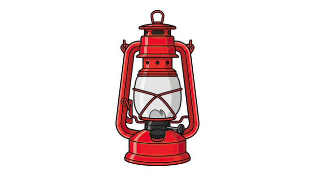 Vintage Red Oil Lantern, Antique Kerosene Lamp with Glass Globe, Isolated