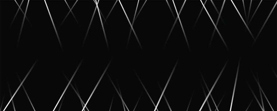 Straight chaotic random lines background. Intersecting white lines on a black background