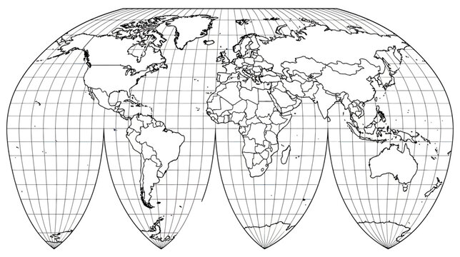 World Map Outline - Global Continents and Oceans