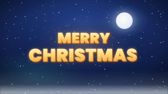 3D Merry Christmas Text Emerging from Magical Snowy Night Background