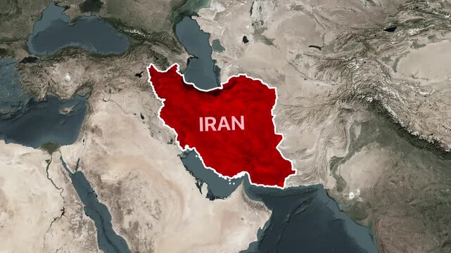 Motion graphic animation highlighting the country of Iran on a world map