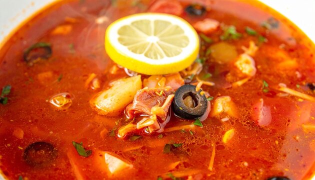 Russian Solyanka Mixed Meat and Pickle Soup