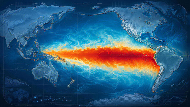 El Nino Heat Anomaly Map Across Pacific Ocean