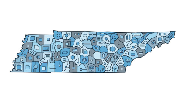 Tennessee Map with Technology Icons, Digital Network, Innovation Concept