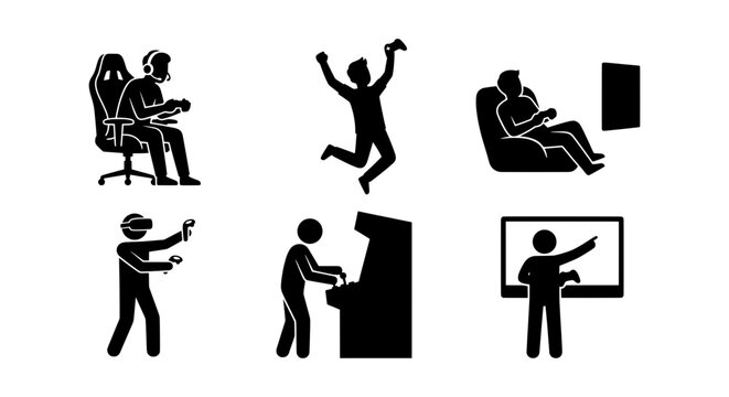 Gaming Icons Set: Gamer, VR, Arcade, Console, Esports, Entertainment