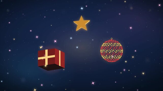 Glowing Christmas Card Animation with 3D Festive Elements and Magic Sparkles