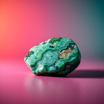 Close-up of a polished zoisite stone on colorful background