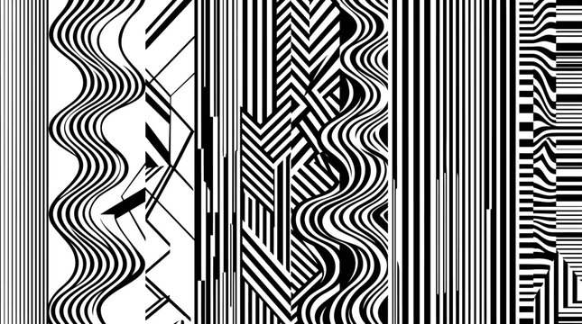 Black and white optical illusion patterns.