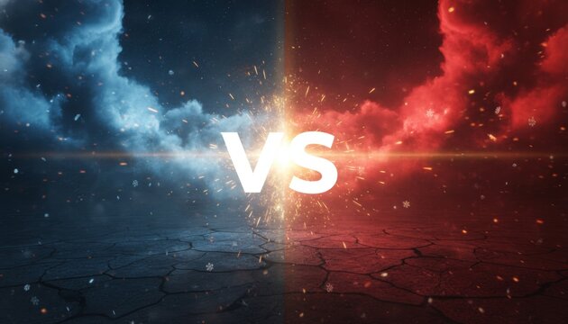 Dramatic versus battle background with fire and ice elements