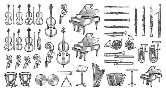 Orchestra Instruments Collection: Vintage Sketch Drawing of Classical Music Ensemble