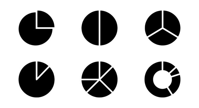 Pie Chart Icons Set, Data Visualization Graphics, Business Analytics Circles, Simple Vector Elements