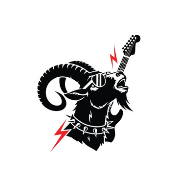 Black Goat Playing Electric Guitar Illustration 2.