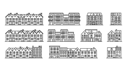 Modern and Traditional Townhouse Facades Collection - Line Art Buildings © rahma