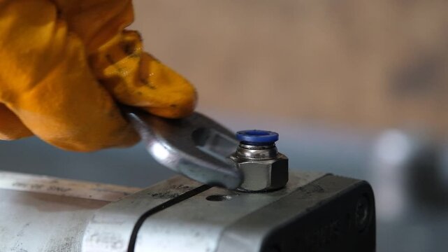 Tightening Nut with Wrench on Industrial Component