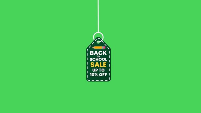Animated Back to School Sale Tag with 10% Off on Green Background